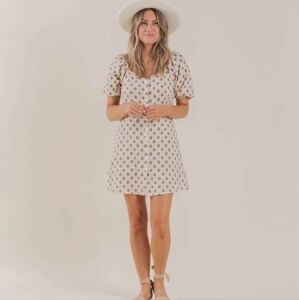 Rylee + Cru - Bardot Dress - Shell Bud M Medium Nwt Puff Sleeve